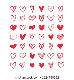 Hand drawn hearts. Valentine's day heart doodles. Love illustrations.