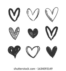Hand drawn hearts. Valentine's day heart doodles. Love illustrations.