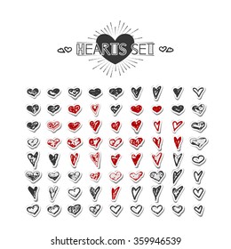 Hand Drawn Hearts. Vector Design Elements Set. 