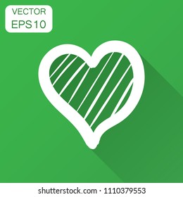 Hand drawn hearts vector icon. Love sketch doodle heart illustration with long shadow. Handdrawn valentine concept.