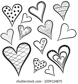 Hand drawn hearts. Vector Illustration. perfect for kids drawing.