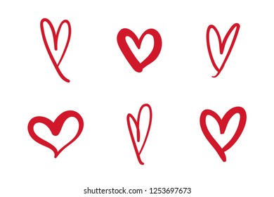 Hand drawn hearts, vector love symbols