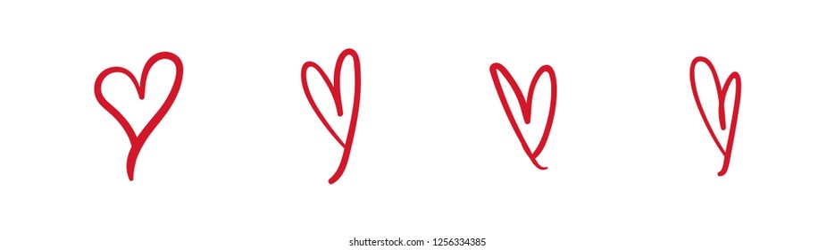 Hand drawn hearts, vector love symbols