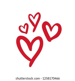 Hand drawn hearts, vector love symbols