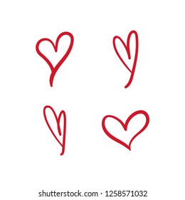Hand drawn hearts, vector love symbols