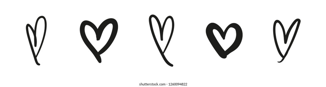 Hand drawn hearts, vector love symbols