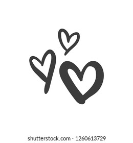 Hand drawn hearts, vector love symbols