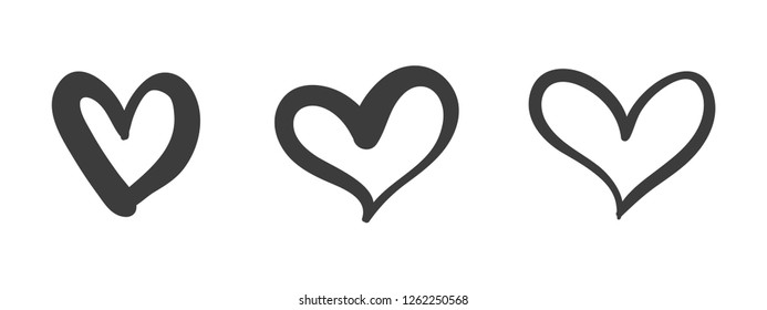 Hand drawn hearts, vector love symbols