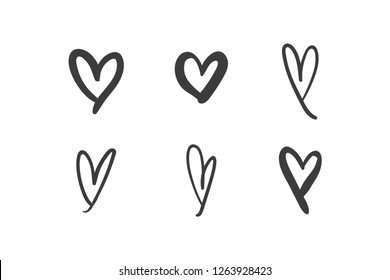 Hand drawn hearts, vector love symbols