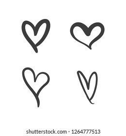 Hand drawn hearts, vector love symbols