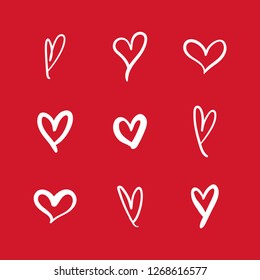 Hand drawn hearts, vector love symbols