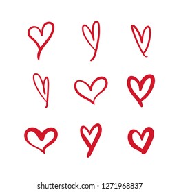 Hand drawn hearts, vector love symbols