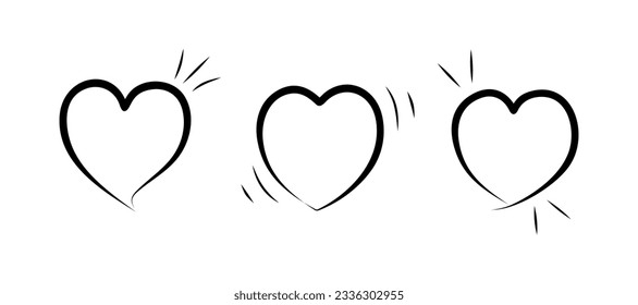 Hand drawn hearts vector set. Love symbol collection isolated on white background. Calligraphic elements for decorations. Outline or sketch of heart in brush stroke. Vector illustration