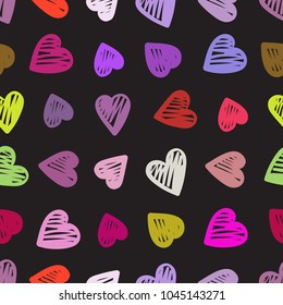 Hand drawn hearts. Vivid vector seamless pattern.
