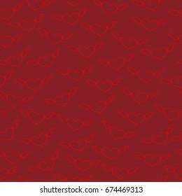Hand drawn hearts with wings seamless pattern