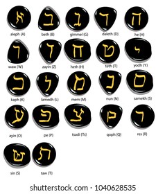 Hand drawn hebrew alphabet written in stone , font set,  isolated on white background, vector illustration.