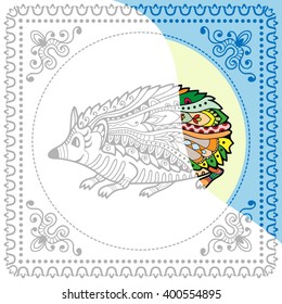 Hand drawn Hedgehog for Coloring Page with high details isolated on white background, illustration in zentangle style. Vector sketch animal collection.