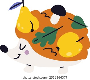 Ouriço Desenhado À Mão Com Frutos E Folhas Ilustração Vetorial