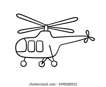 Hand drawn helicopter. Children drawing of helicopter. Vector illustration in doodle style on white background.