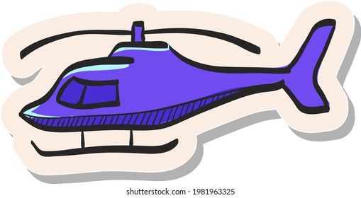 Hand drawn Helicopter icon in sticker style vector illustration