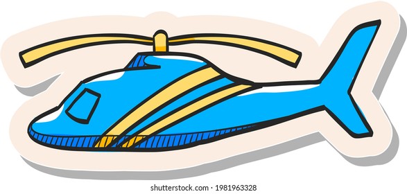 Hand drawn Helicopter icon in sticker style vector illustration