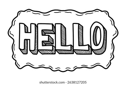 Hand drawn Hello 3D text vector illustration. Doodle lettering with shadow effect. Wavy border greeting word - Powered by Shutterstock - Get 15% off with code: PIKWIZARD15