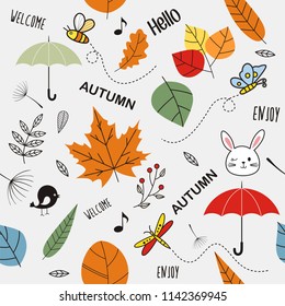Hand drawn of Hello Autumn, Seamless autumn pattern.