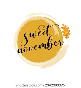 Hand drawn hello november banner template for autumn celebration. welcome november. november with autumn vibe.