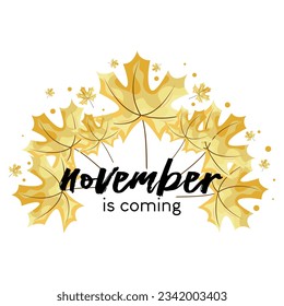 Hand drawn hello november banner template for autumn celebration. welcome november. november with autumn vibe.
