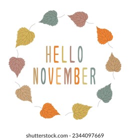 Hand drawn hello november banner template for autumn celebration. welcome november. november with autumn vibe. welcome november vector illustration.