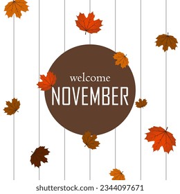 Hand drawn hello november banner template for autumn celebration. welcome november. november with autumn vibe. welcome november vector illustration.