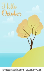 Hand drawn hello october with landscape background vector suitable for multiple purpose