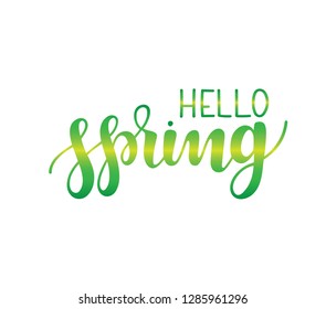 Hand drawn Hello Spring lettering typography. Vector modern calligraphy. Illustration isolated on white background. Lucky for poster, postcard, card, invitation, template. Concept Spring advertising.