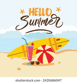Ilustración de verano de la mano de hola