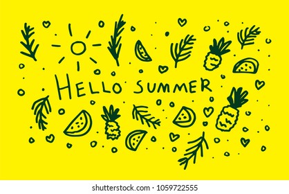 Hand drawn Hello Summer postcard