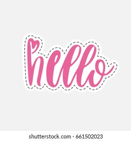 Hand drawn hello word isolated vector illustration in patch style
