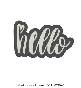 Hand drawn hello word isolated vector illustration in patch style.