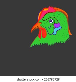 Hand drawn hen on a  gray  background. 