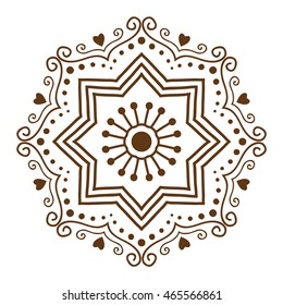 Hand drawn henna abstract mandala pattern flowers and paisley doodle coloring page