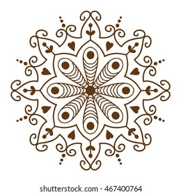 Hand drawn henna abstract mandala pattern flowers and paisley doodle coloring page