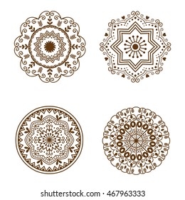 Hand drawn henna abstract mandala pattern flowers and paisley doodle coloring page