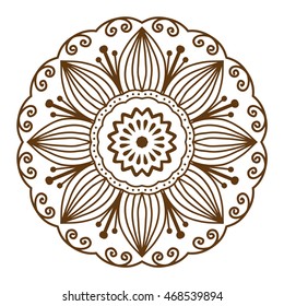 Hand drawn henna abstract mandala pattern flowers and paisley doodle coloring page
