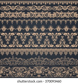 Hand drawn henna borders. Seamless vintage border vector ornaments.