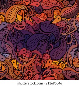 Hand drawn henna patten, seamless wallpaper, vector illustration