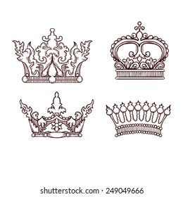 hand drawn heraldic crown set