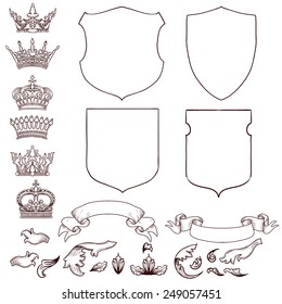 Hand drawn heraldic elements set.