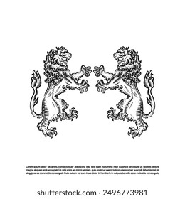 Hand drawn heraldic lion vector art illustration