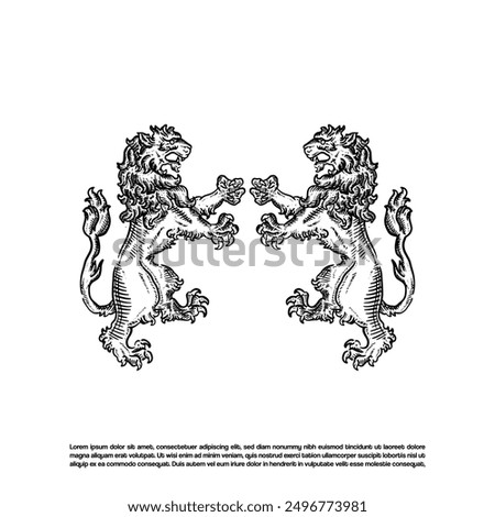 Hand drawn heraldic lion vector art illustration