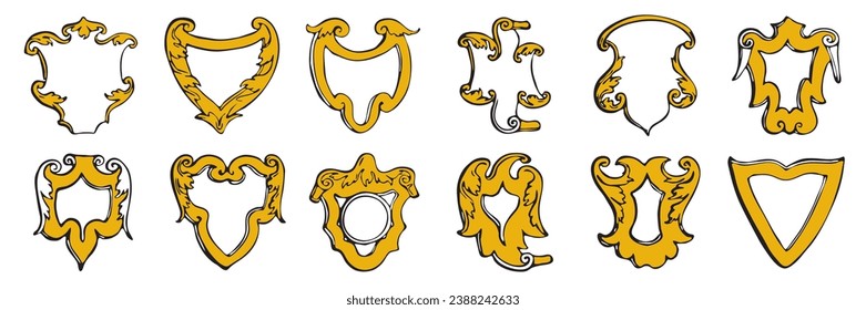Hand drawn heraldic shields set