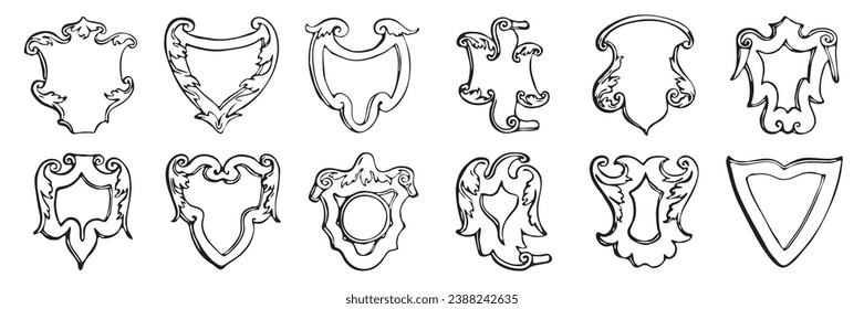 Hand drawn heraldic shields set